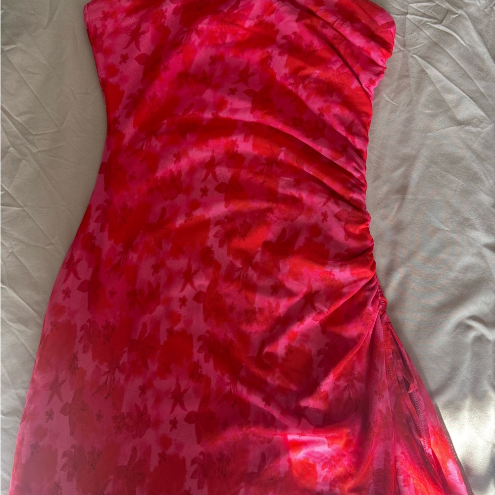 Princess Polly Strapless Pink and Red Floral Slip Dress - Picture 1 of 4